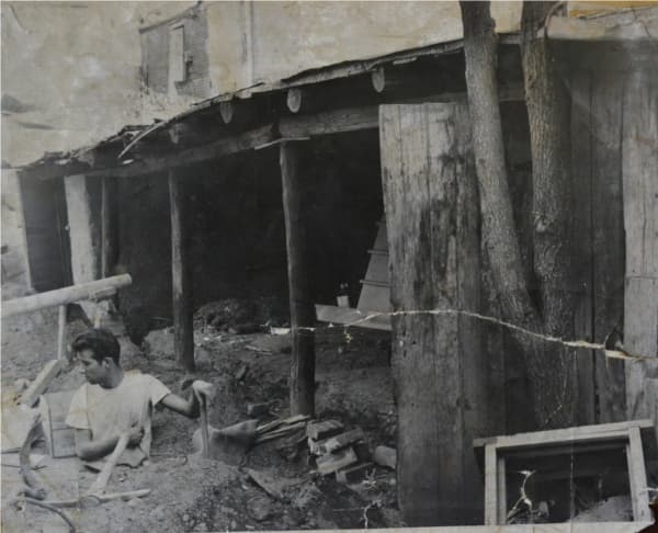 Manuel Carillo-Connie's brother working on the renovation from shelter to The Shed - 1952.