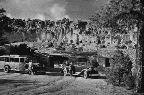 Detourists at Puye Cliffs. Image: Harvey Indian Detours Brochure