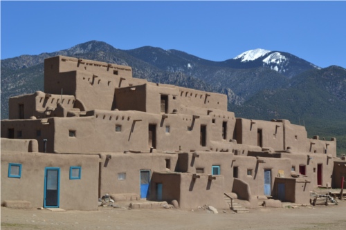 Pueblo and mountain