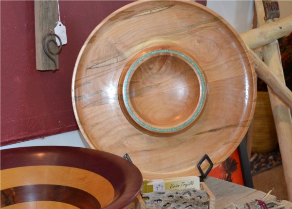 Wooden Bowl Turquoise Inlay