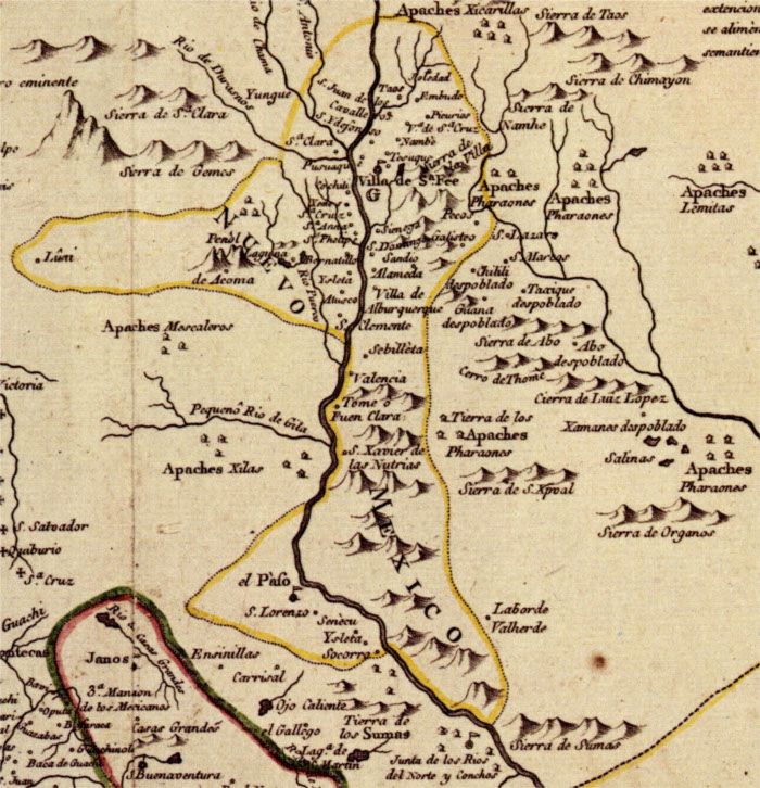 Drawn map of Kingdom of New Mexico in New Spain, by Jose Antonio de Alzate y Ramirez circa 1760
