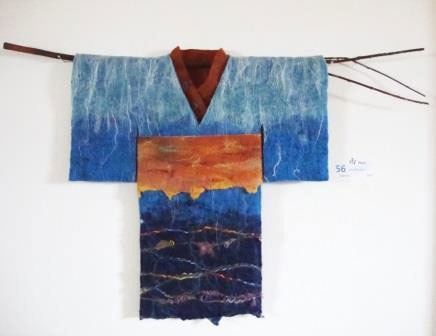 Lise Poulsen. "Rain" Kimono. Hand-felted Merino Wool, Silk, Yarn, Willow - Gaucho Blue Gallery
